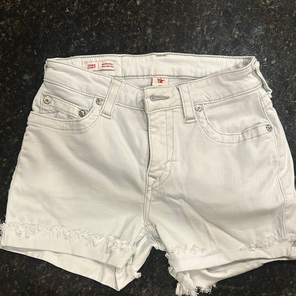 True Religion Women's Off White Denim Shorts